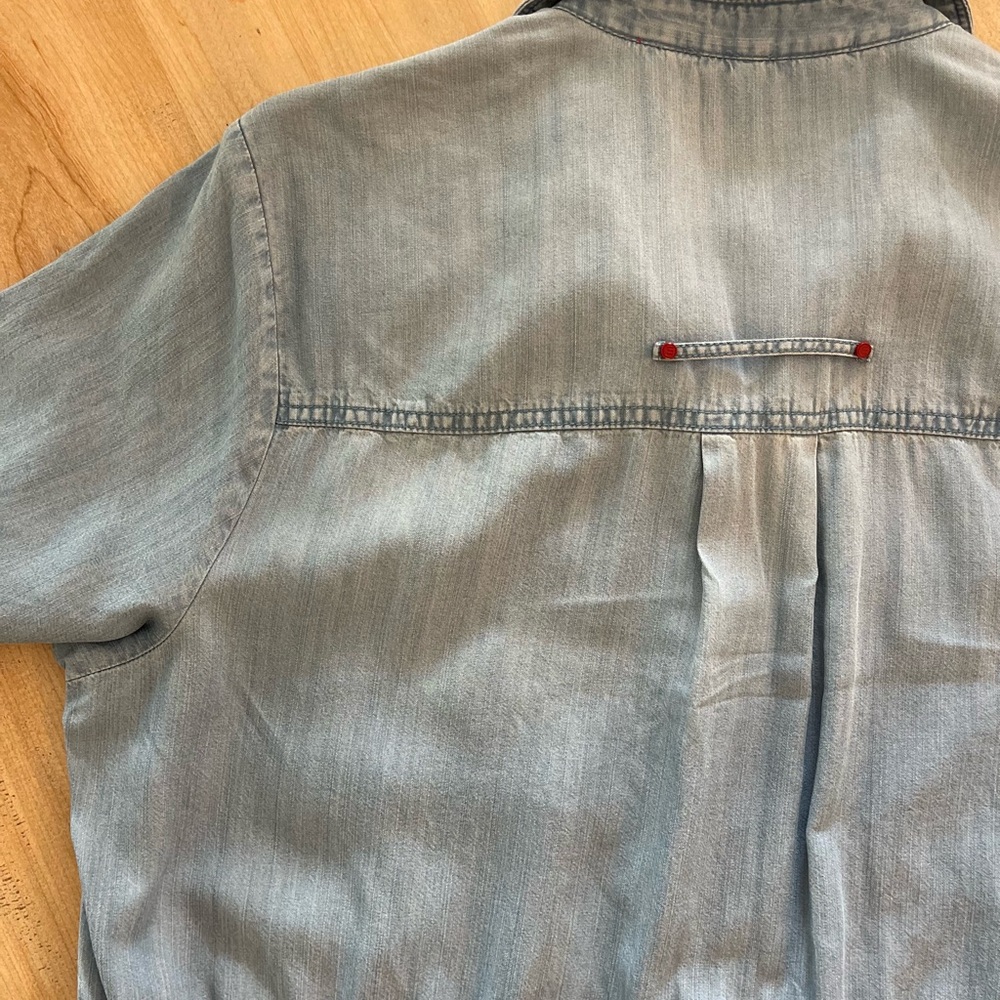 Chambray Shirt Dress  Denim Short Sleeve Button Front drawstring waist size XL - Picture 10 of 14